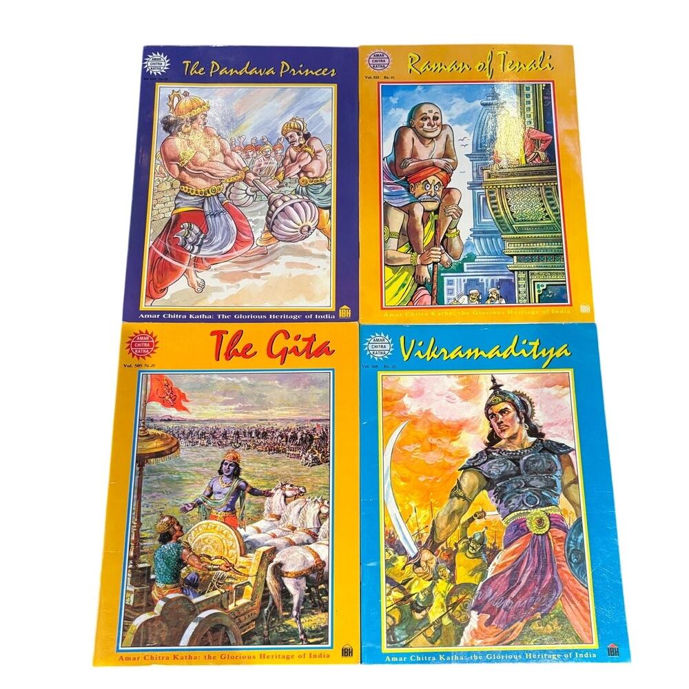 Lot of 4 Vintage Amar Chitra Katha Indian Comic Books